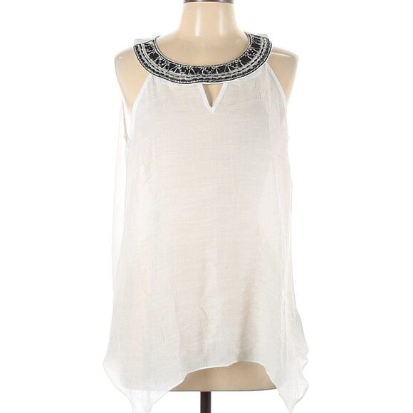 AB Studio Women’s Large White Sleeveless Blouse with Embroidered Neckline - Picture 2 of 8